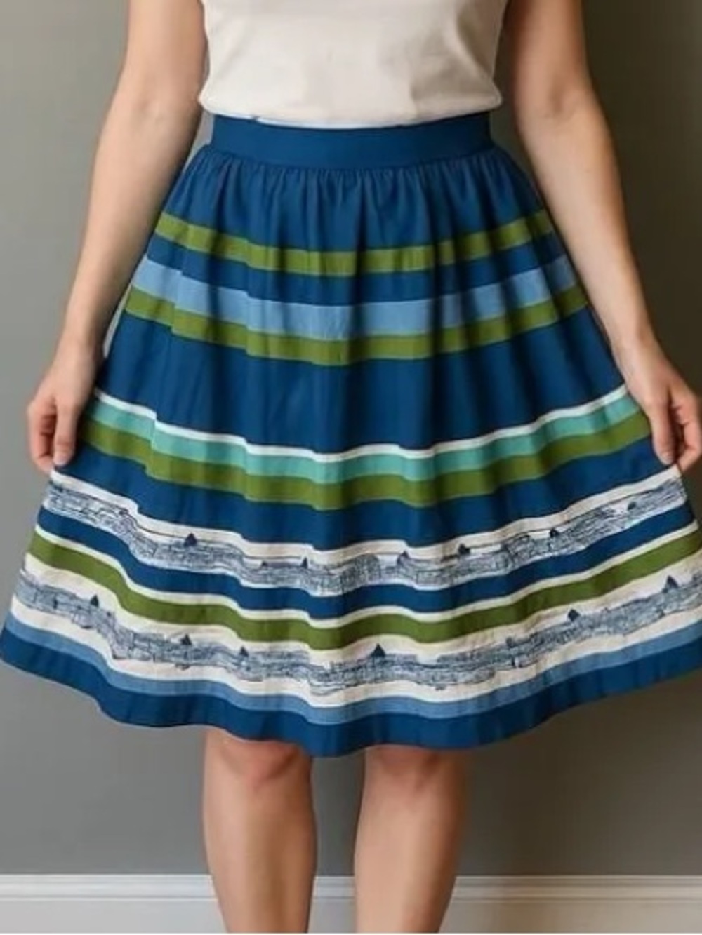 Garnet Hill Stripe Cotton Florence Bridges Lined Pleated Skirt 10
